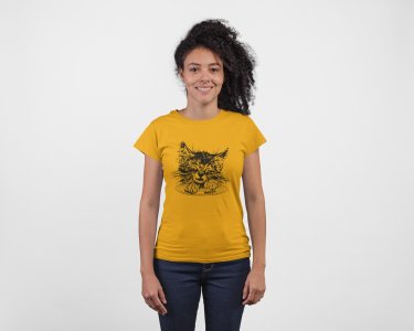 Cat - Line Art for Female - Half Sleeves T-shirt