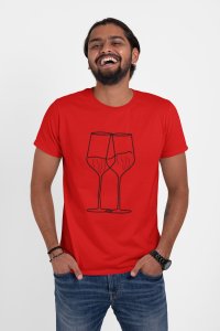 Wine Glasses - Line Art for Male - Half Sleeves T-shirt