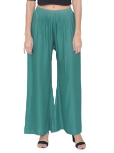 N-Gal Rayon Women's Wide Leg Elastic Waist Band Breathable Plain Palazzo Pant_Green