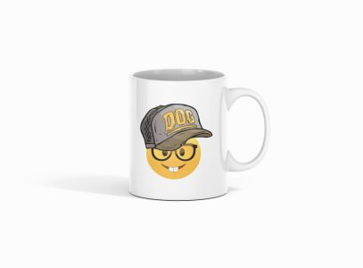 Rabbit Teeth with a Cap Emoji- emoji printed ceramic white coffee and tea mugs/ cups for emoji lover people