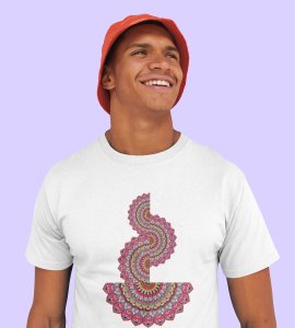 Designable semi-curved mandala colourful art printed diwali themed unisex round neck white t-shirt specially for diwali festival