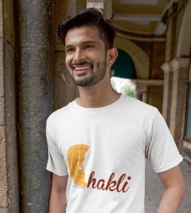 Chakli text printed diwali themed unisex round neck blended white t-shirt specially for diwali festival