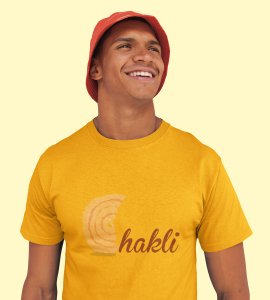 Chakli text printed diwali themed unisex round neck blended yellow t-shirt specially for diwali festival