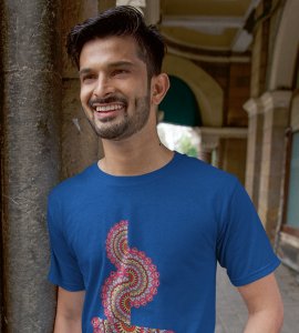 Designable semi-curved mandala colourful art printed diwali themed unisex round neck blended blue t-shirt specially for diwali festival