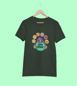 Animated fatty boy printed diwali themed unisex round neck blended green t-shirt specially for diwali festival