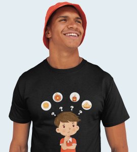 Boy thinks printed diwali themed unisex round neck blended black t-shirt specially for diwali festival