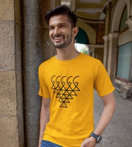 Saraswati yantra printed diwali themed unisex round neck blended yellow t-shirt specially for diwali festival