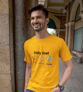 Daily diet printed diwali themed unisex round neck blended yellow t-shirt specially for diwali festival