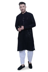 Sophisticated Black Chikankari Men's Kurta Set in High-Quality Fabric