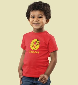 Giraffe, Boys Printed Crew Neck Tshirt (Red)