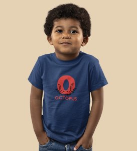 Ocean Octopus, Boys Printed Crew Neck Tshirt (Navy blue)