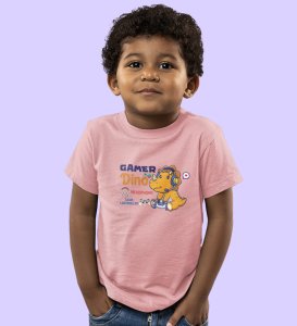 Gamer Dino, Boys Round Neck Blended Cotton Tshirt