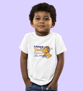 Gamer Dino, Boys Round Neck Blended Cotton Tshirt