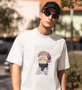 Anime Printed Cotton White Tshirt For Mens and Boys